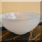 G11. White handblown art glass bowl. Some gold worn off of rim. 5”h x 12”w - $22